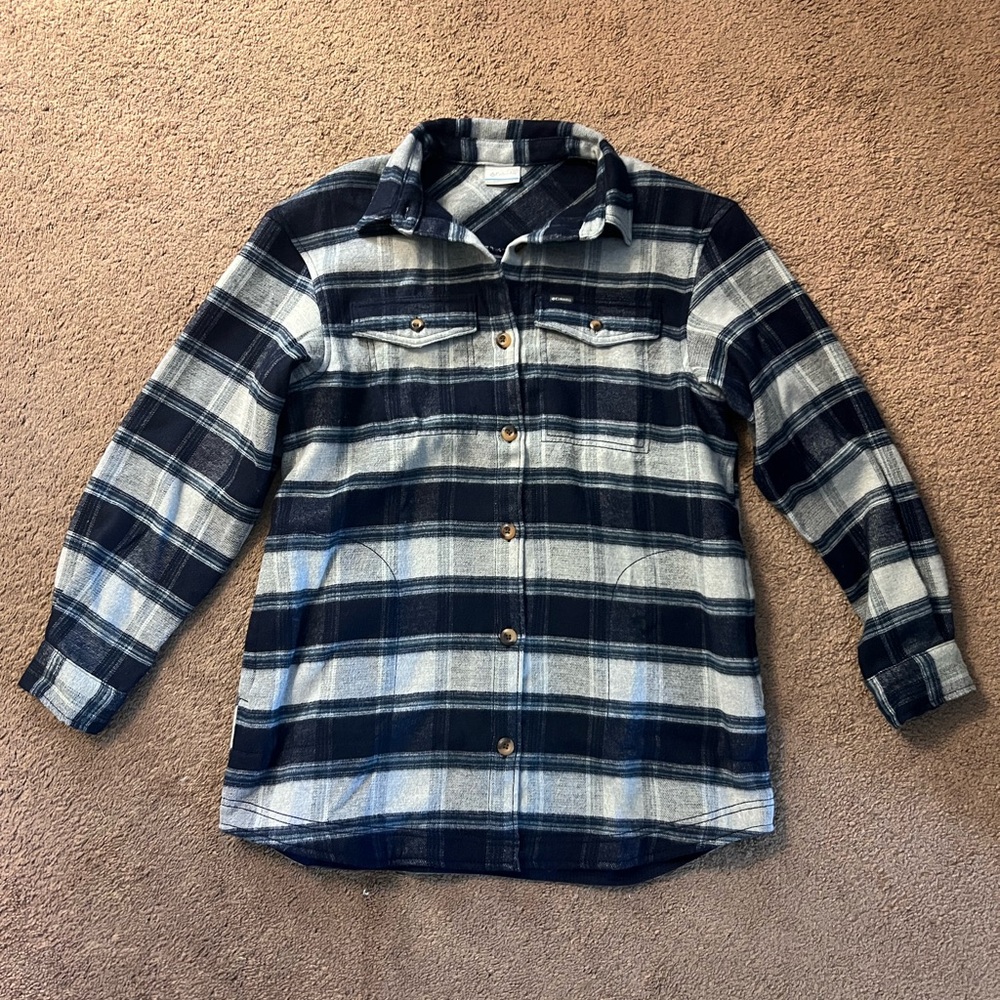 Columbia navy and grey flannel “shacket” (shirt-jacket)